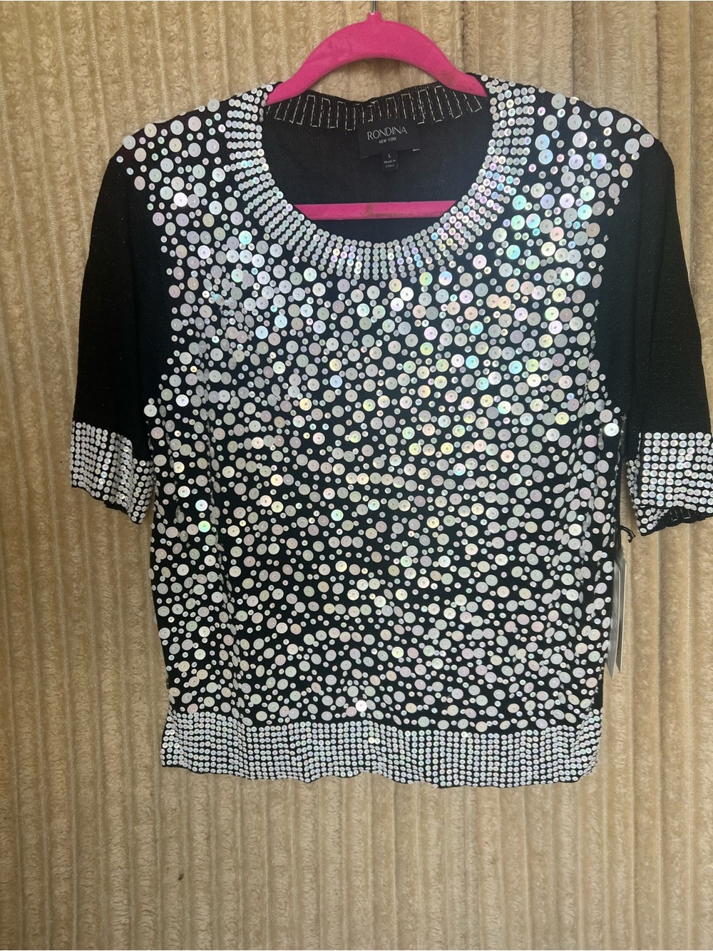 Rondina Black Short Sleeve Sequin Embellished Top